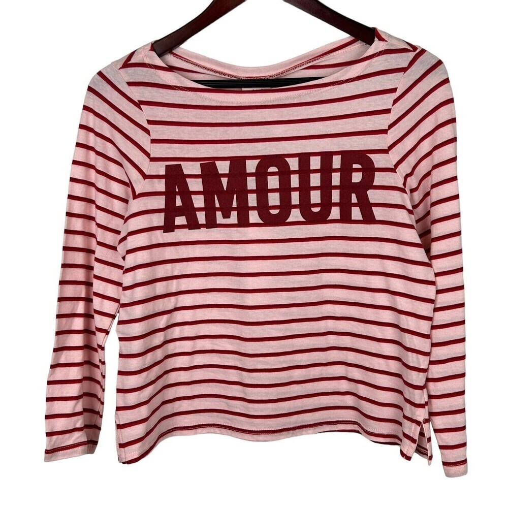 NWT CINQ A SEPT size Small Breton top Amour Striped shirt Love 5a7 red pink